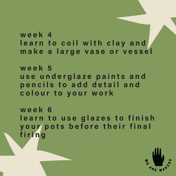 Intro to Handbuilding | 6 Week Pottery Course | Ceramics Workshop |  September & October 2025